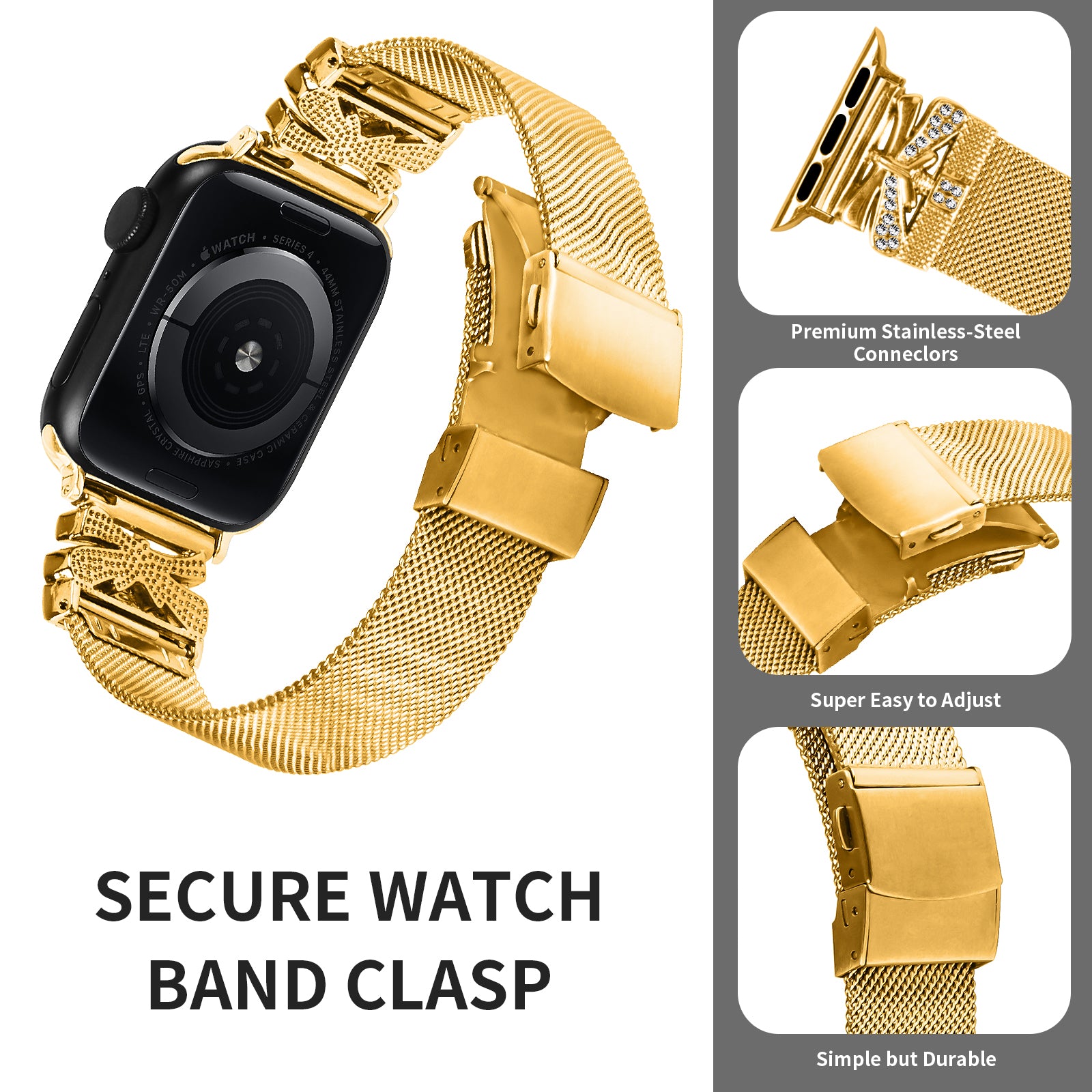 For Apple Watch Series 9 8 7 41mm / Series 6 5 4 SE SE (2022) SE (2023) 40mm / Series 3 2 1 38mm Rhinestone Decor Watch Band - Gold For Apple Watch Series 9 8 7 41mm / Series 6 5 4 SE SE (2022) SE (2023) 40mm / Series 3 2 1 38mm Rhinestone Decor Watch Band - Gold